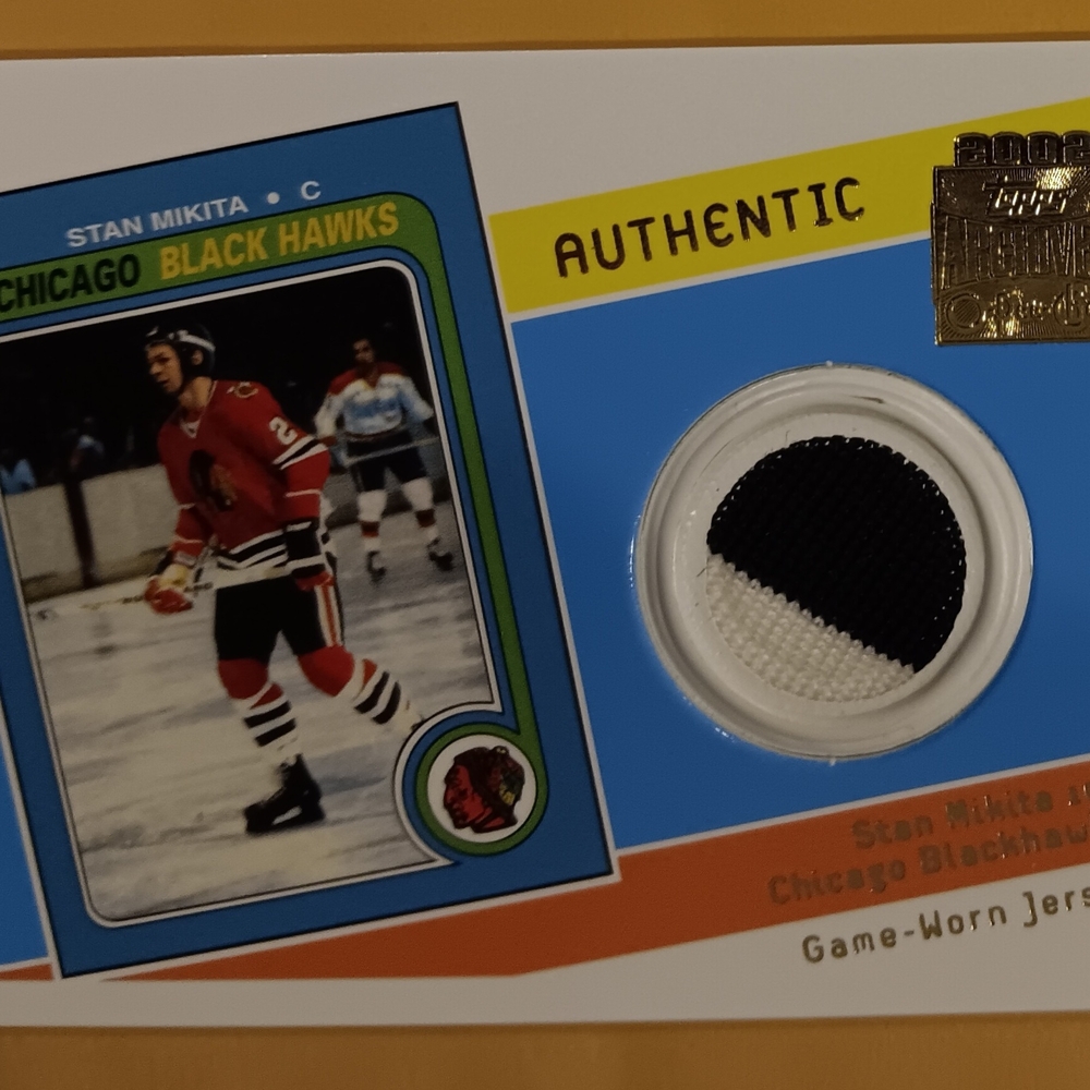 2002 Topps OPC Archives Game Worn Jersey Stan Mikita Chicago Blackhawks Ex+ Cond